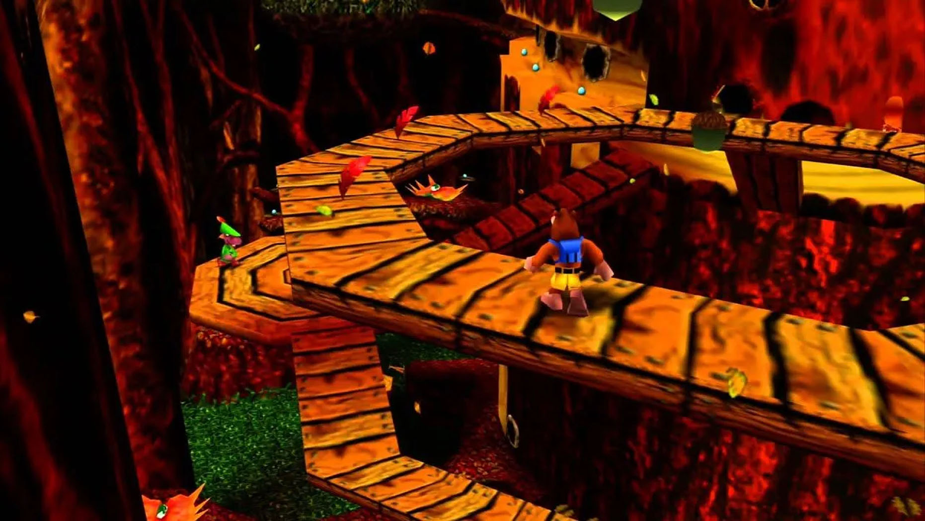 Banjo and Kazooie exploring a colorful level